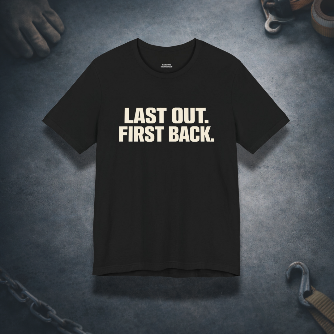 Last Out First Back Trucker Tee